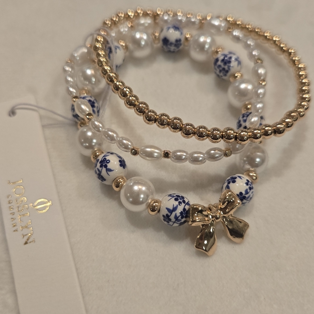 Blue Ceramic Porcelain Bow Multi Layer Bracelet